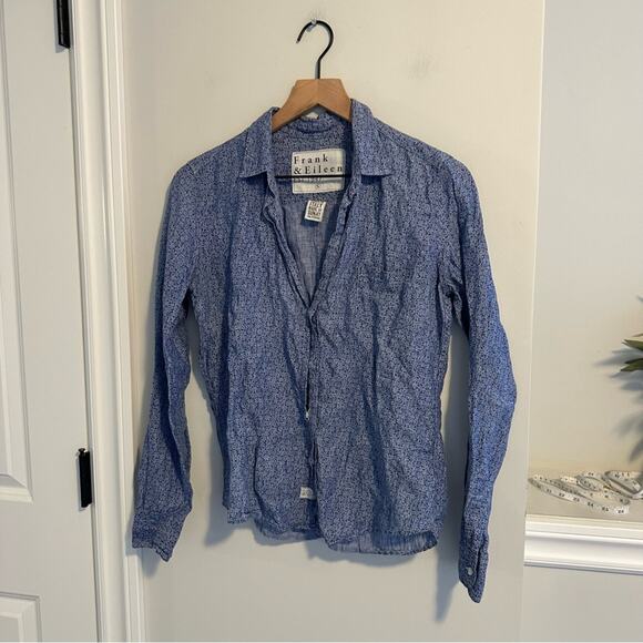 Frank & Eileen Blue Linen Barry Floral Long Sleeve Blouse Top Small - Picture 6 of 10
